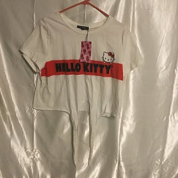 Hello Kitty White Crop T Shirt Tie Front Hem Short Sleeves 2XL - Picture 4 of 9